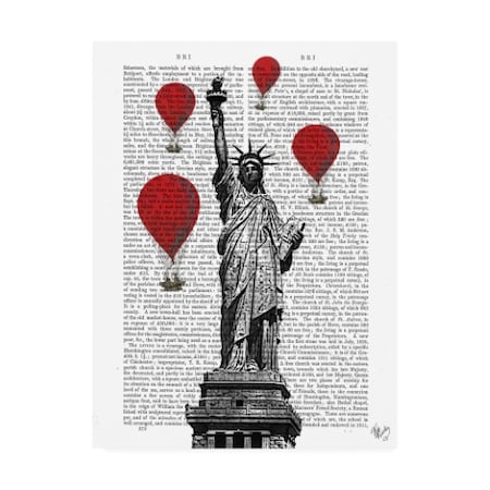 Fab Funky 'Statue Of Liberty And Red Hot Air Balloons' Canvas Art,18x24